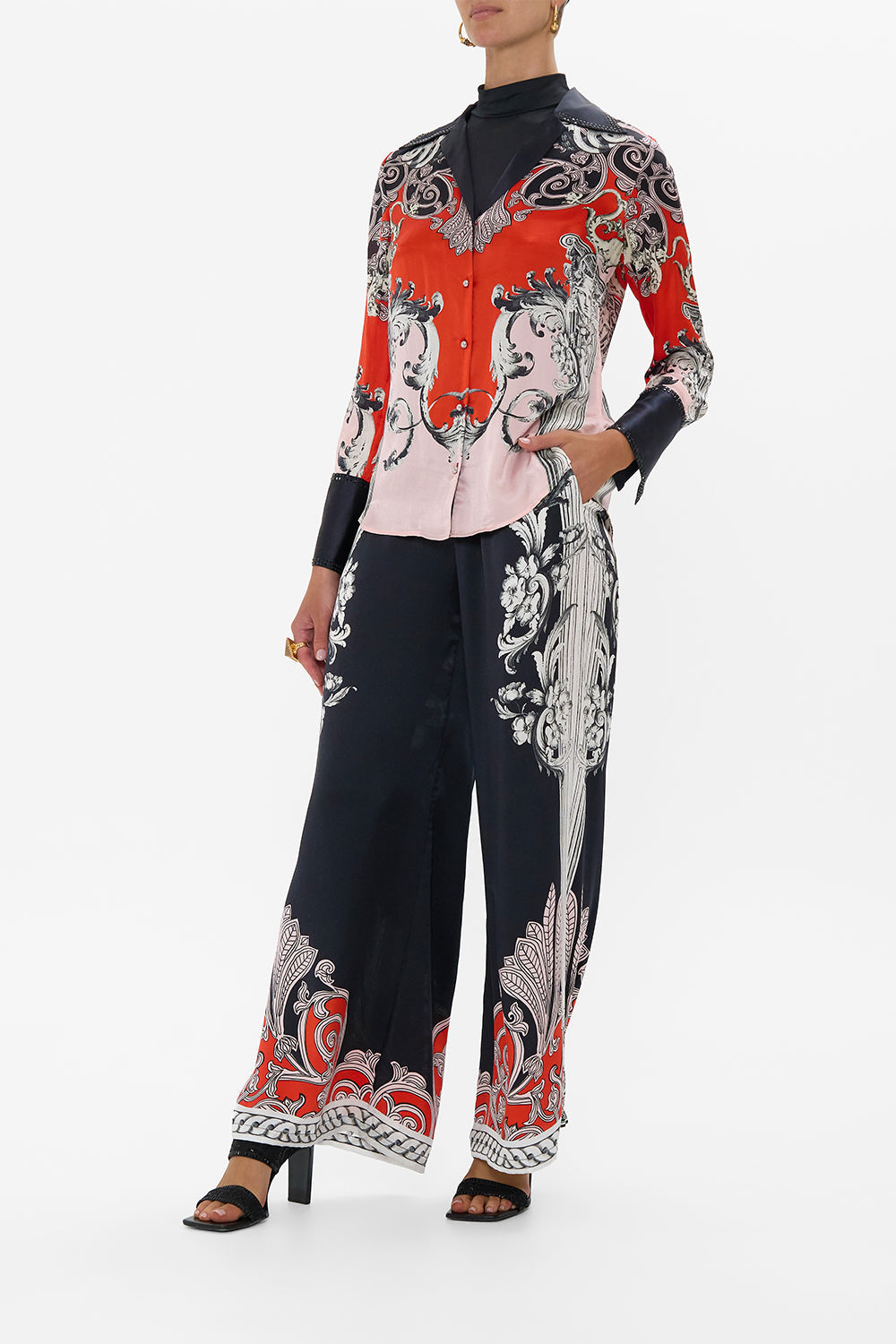 The CAMILLA PYJAMA SHIRT MARK OF MEDUSA in our  print.