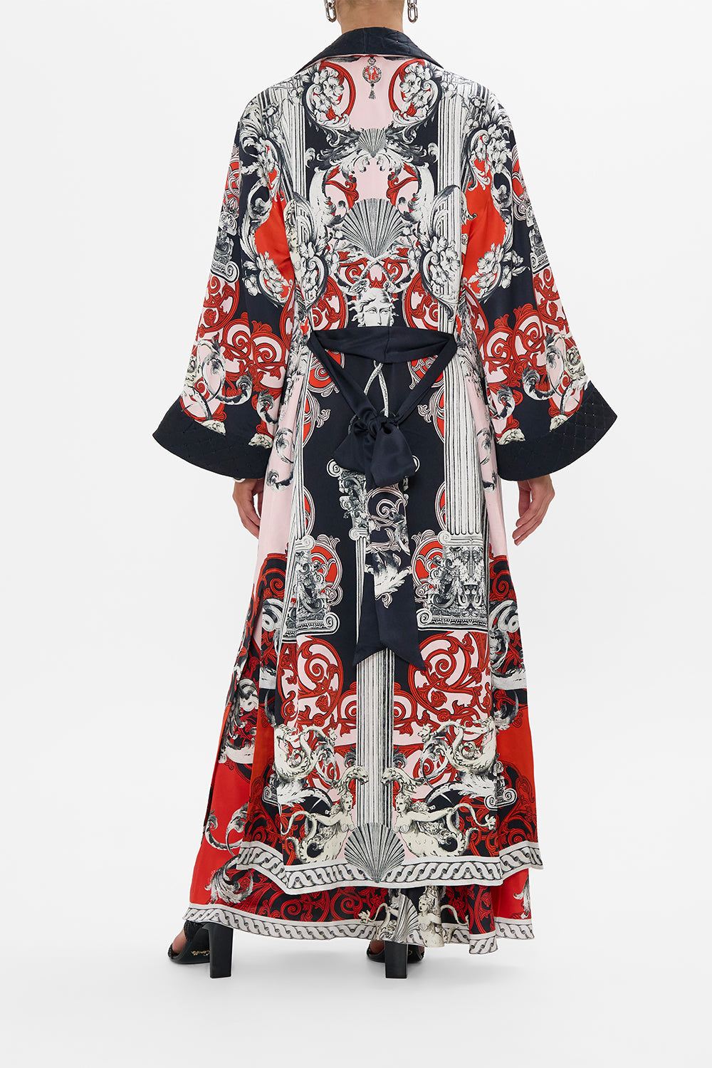 The CAMILLA LONG ROBE WITH FLARED SLEEVE MARK OF MEDUSA in our  print.