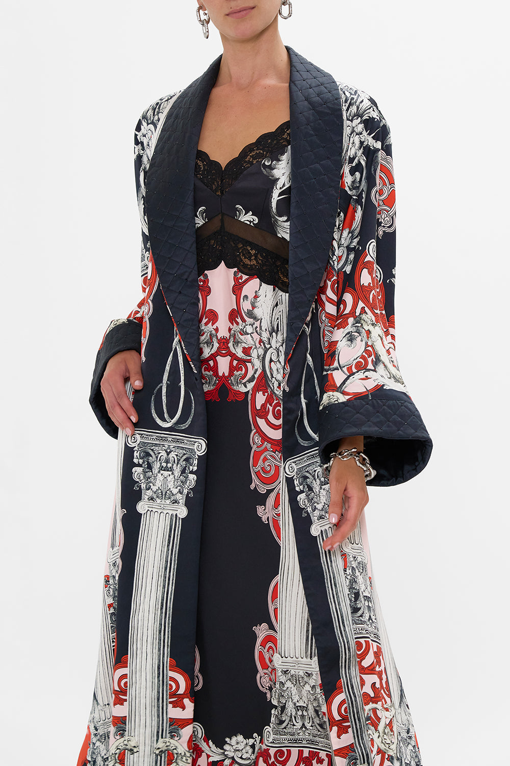 The CAMILLA LONG ROBE WITH FLARED SLEEVE MARK OF MEDUSA in our  print.