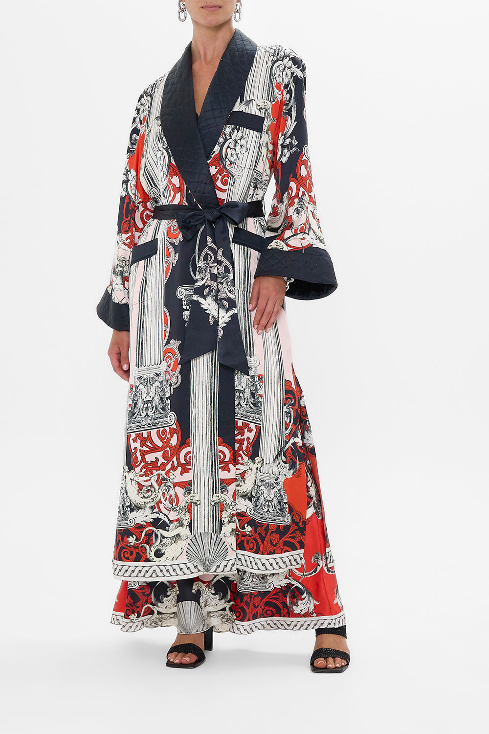 The CAMILLA LONG ROBE WITH FLARED SLEEVE MARK OF MEDUSA in our  print.