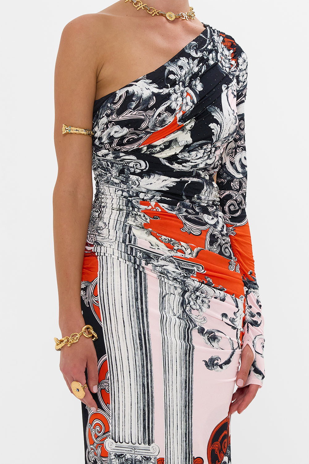 ONE SHOULDER JERSEY CUT OUT DRESS MARK OF MEDUSA