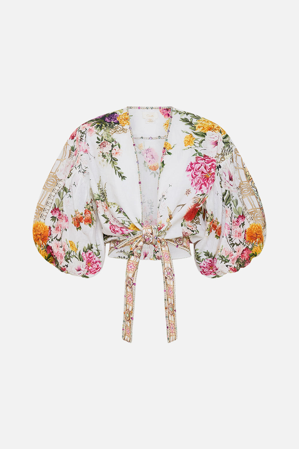 TIE FRONT PUFF SLEEVE TOP EGYPTIAN ROSE