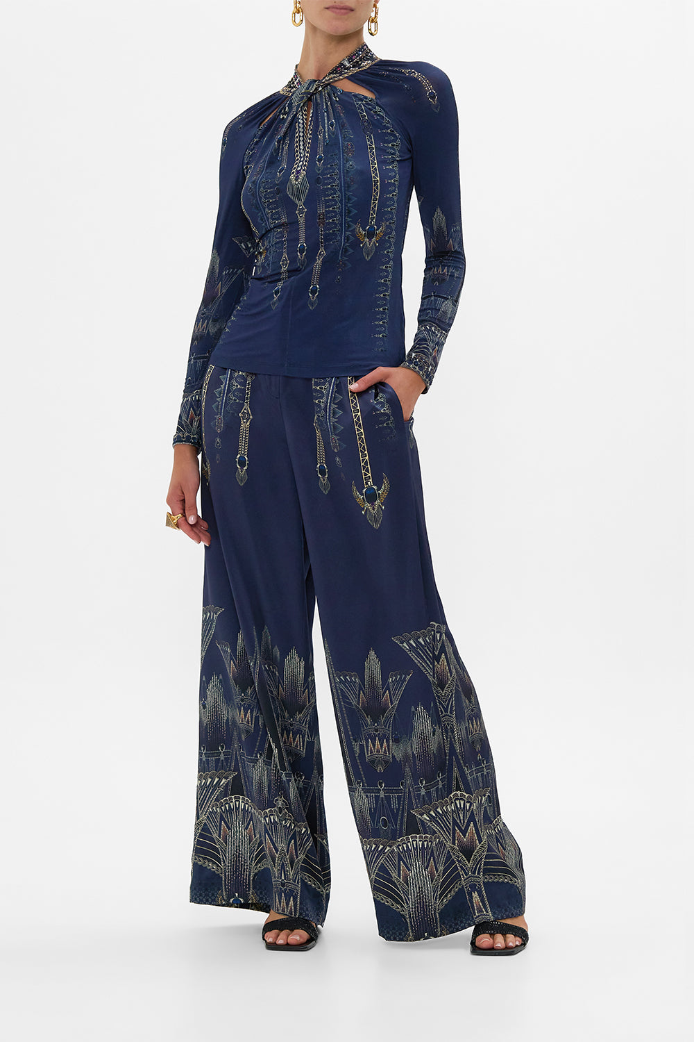 The CAMILLA WIDE LEG WAISTED PANT THE EGYPT EFFECT in our THE EGYPT EFFECT print.