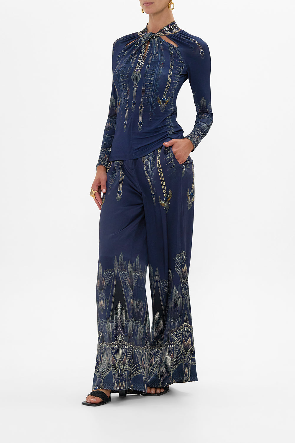 The CAMILLA CUT OUT JERSEY TOP THE EGYPT EFFECT in our  print.