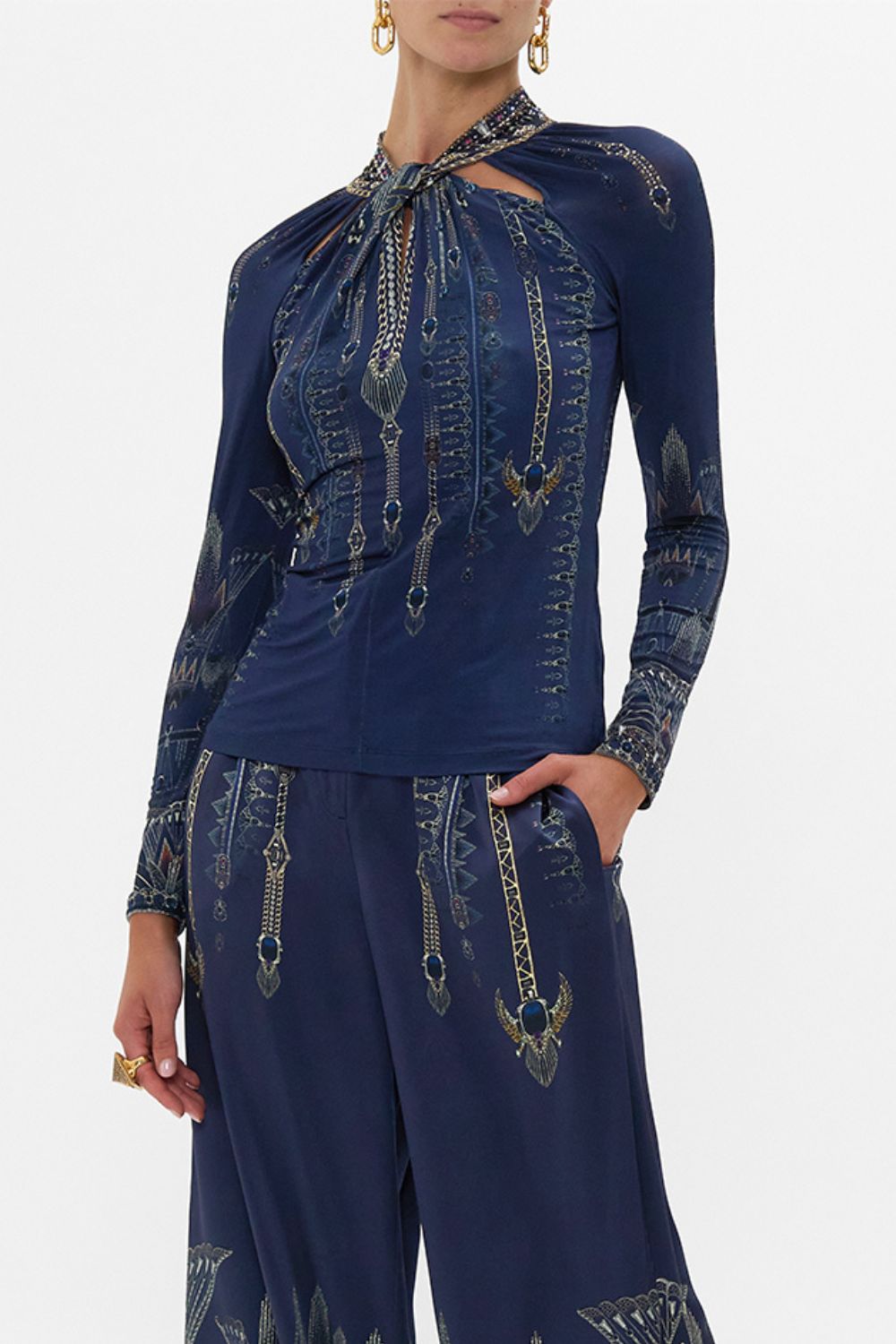 The CAMILLA CUT OUT JERSEY TOP THE EGYPT EFFECT in our  print.