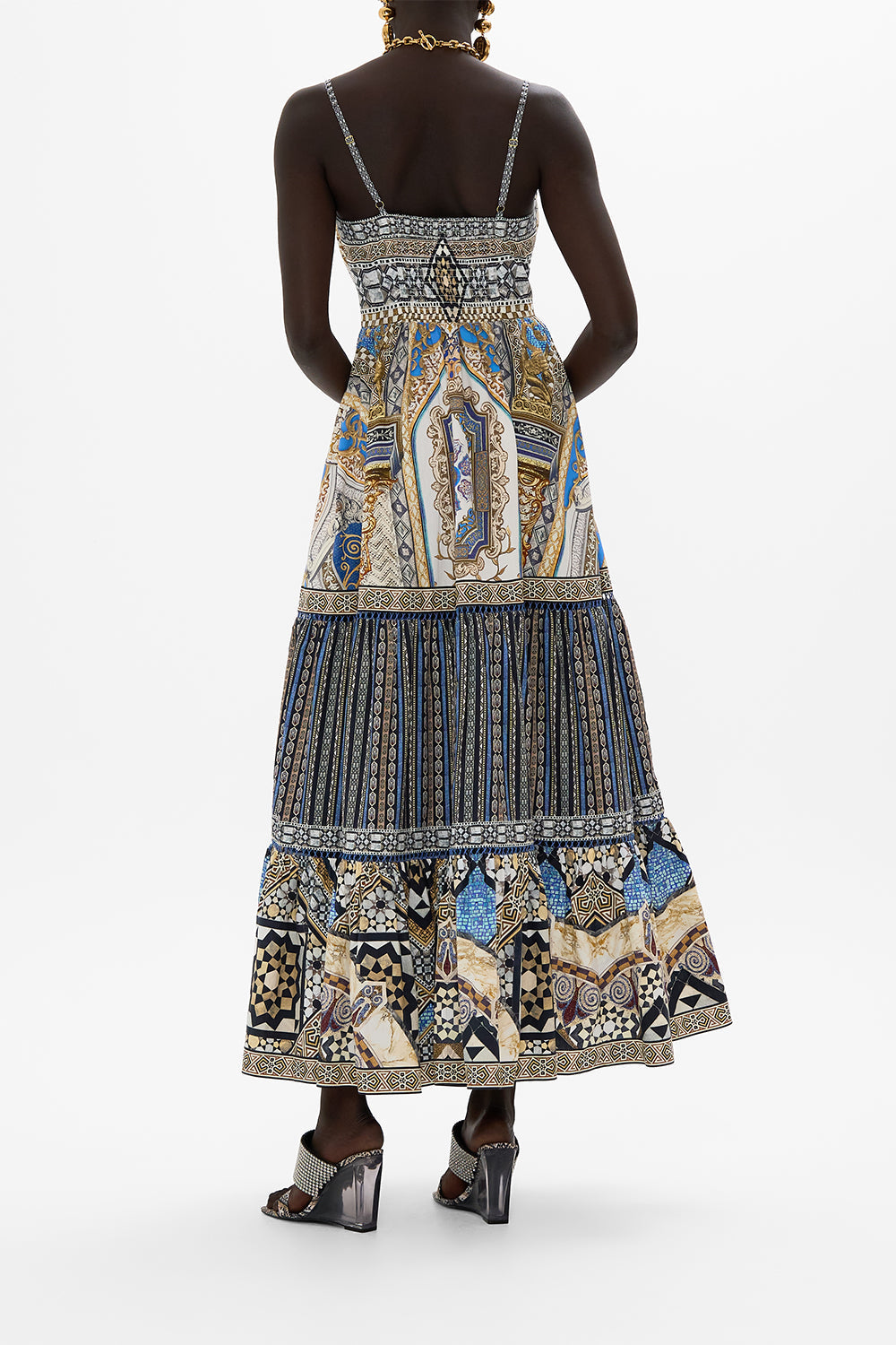 The CAMILLA TIERED BODICE DRESS MAKE ME YOUR MOSAIC in our  print.