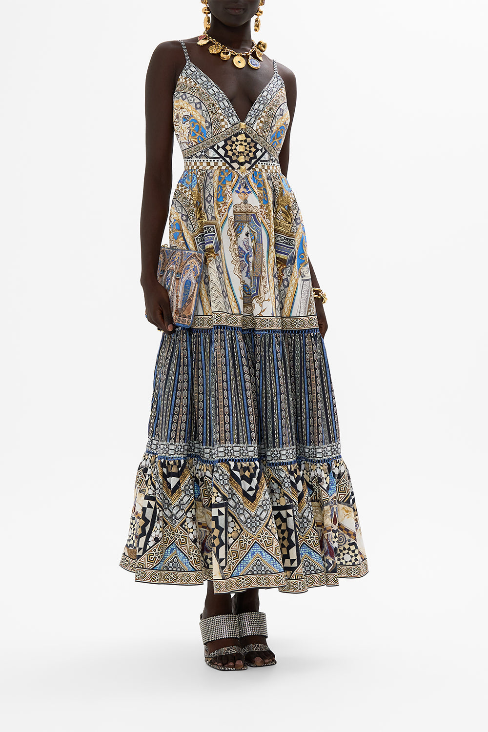The CAMILLA TIERED BODICE DRESS MAKE ME YOUR MOSAIC in our  print.