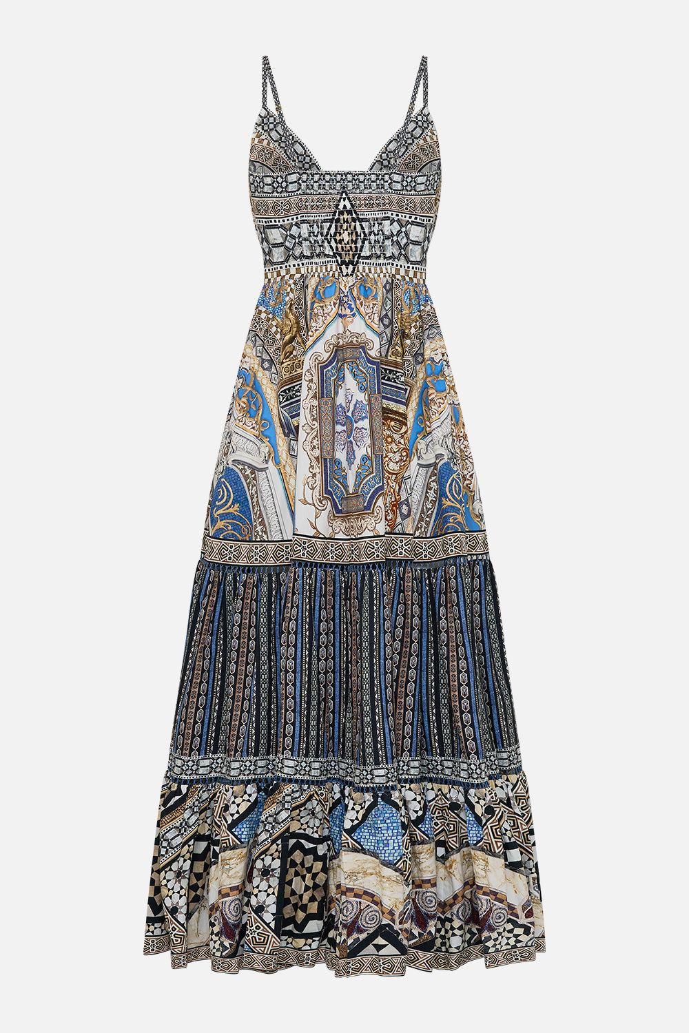 The CAMILLA TIERED BODICE DRESS MAKE ME YOUR MOSAIC in our  print.