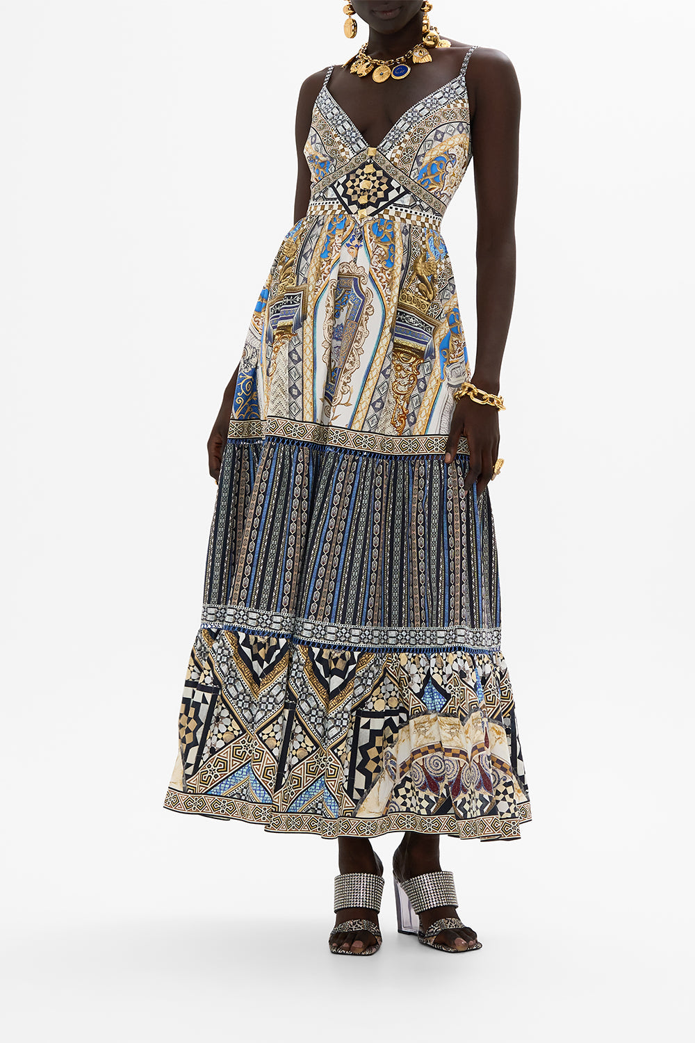The CAMILLA TIERED BODICE DRESS MAKE ME YOUR MOSAIC in our MAKE ME YOUR MOSAIC print.
