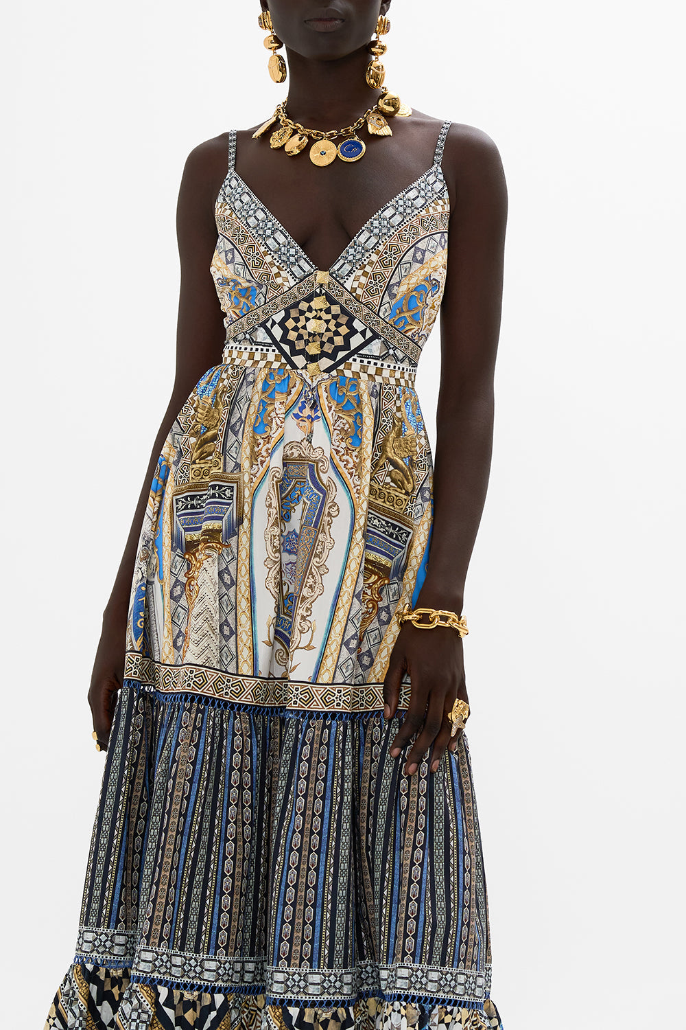 The CAMILLA TIERED BODICE DRESS MAKE ME YOUR MOSAIC in our  print.