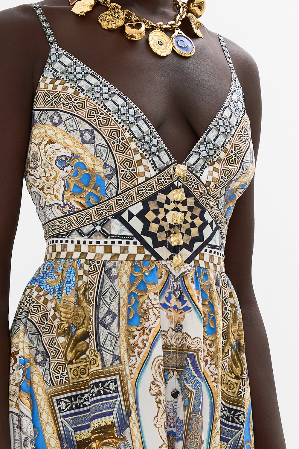 The CAMILLA TIERED BODICE DRESS MAKE ME YOUR MOSAIC in our  print.