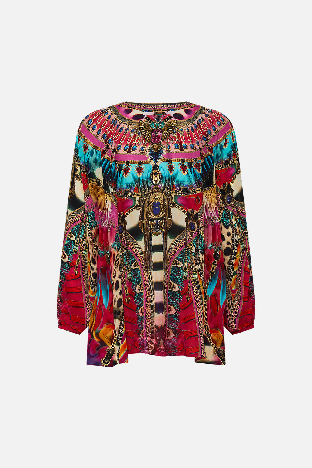 CAMILLA Lace Up Blouse in Sahara Supernatural print.