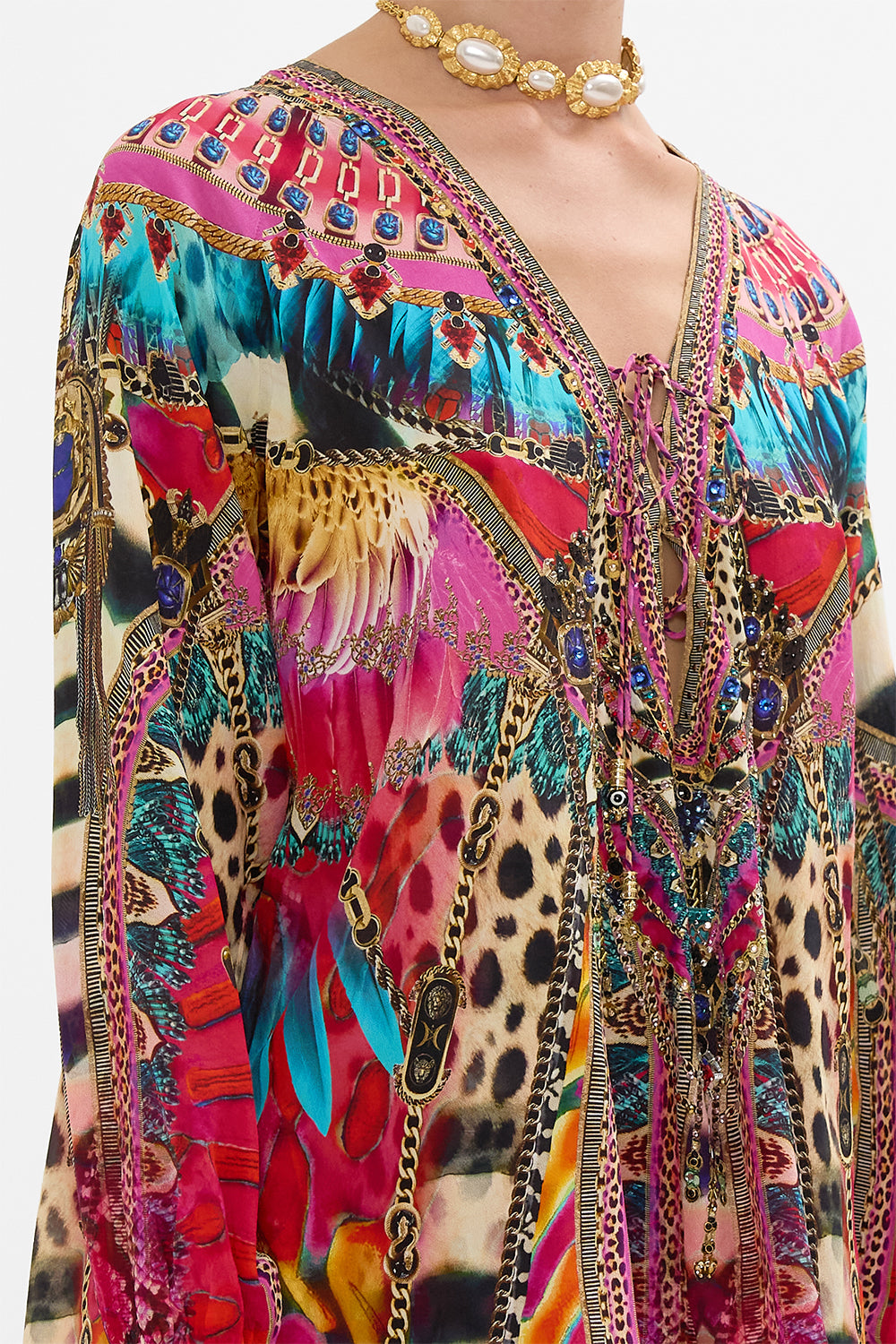 CAMILLA Lace Up Blouse in Sahara Supernatural print.