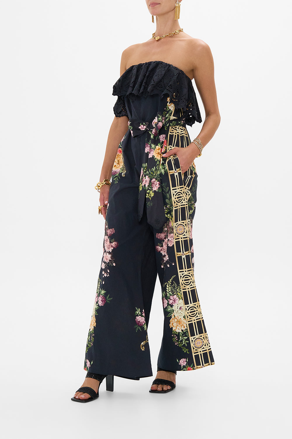 STRAPLESS JUMPSUIT WITH FRILL ADORNED IN ALEXANDRIA