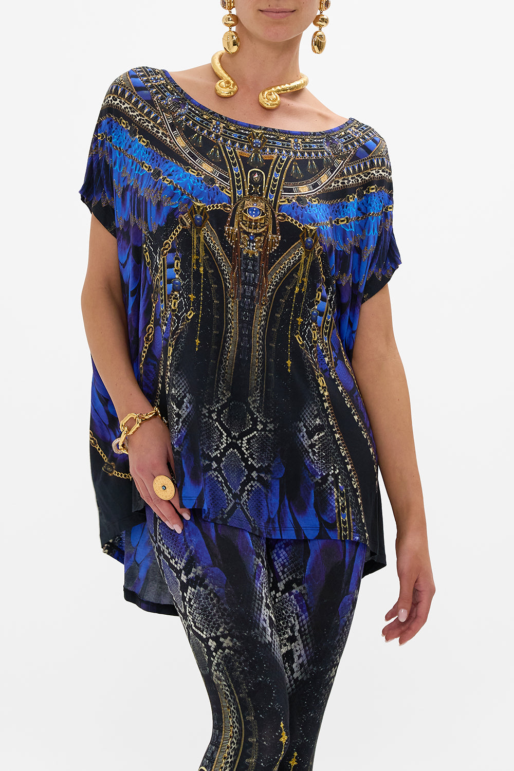 CAMILLA Loose Fit Tee Blue/Black in Other Side of the Oasis print.