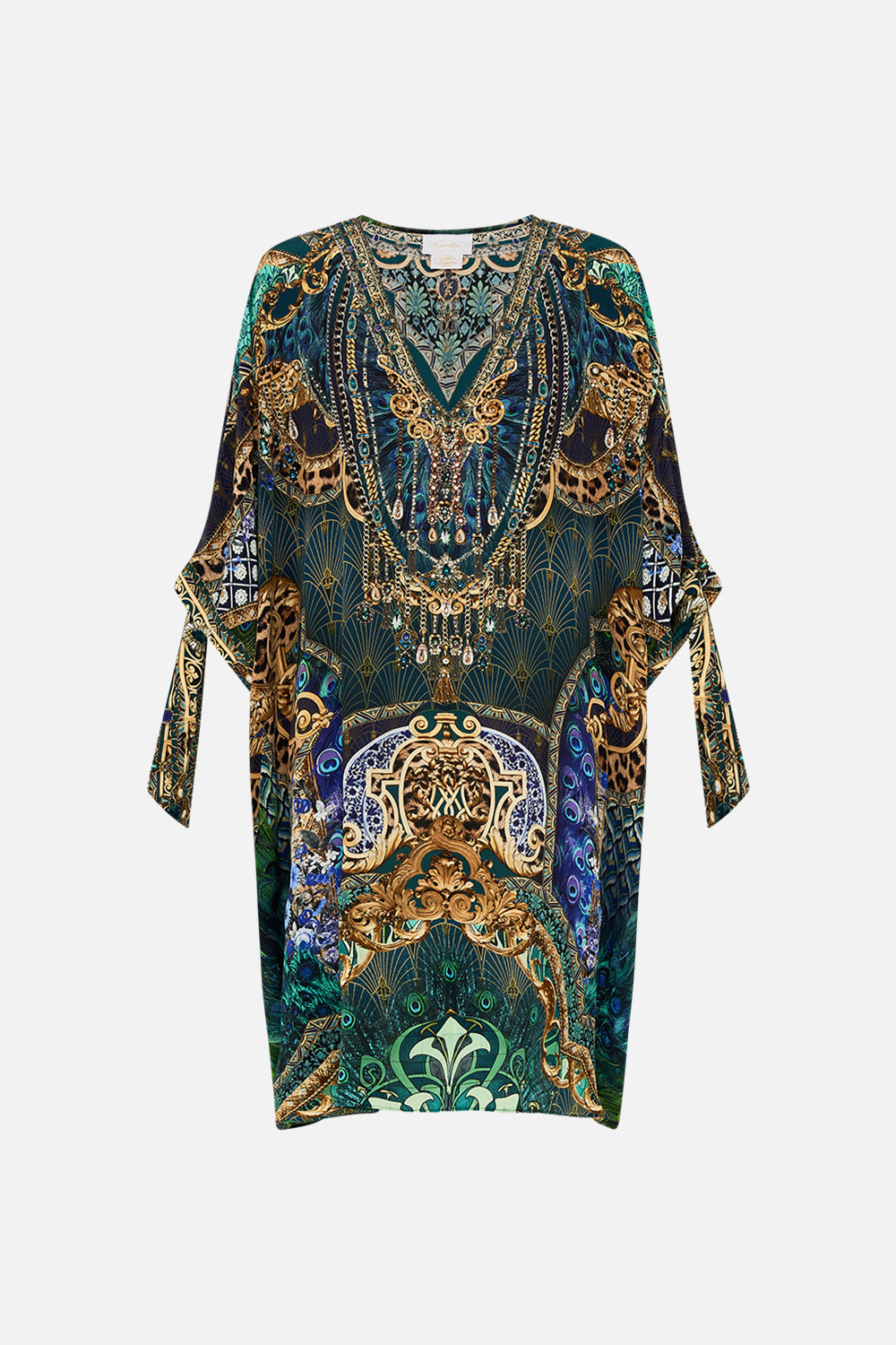 Product view of  CAMILLA short silk kaftan in Fan Dance print