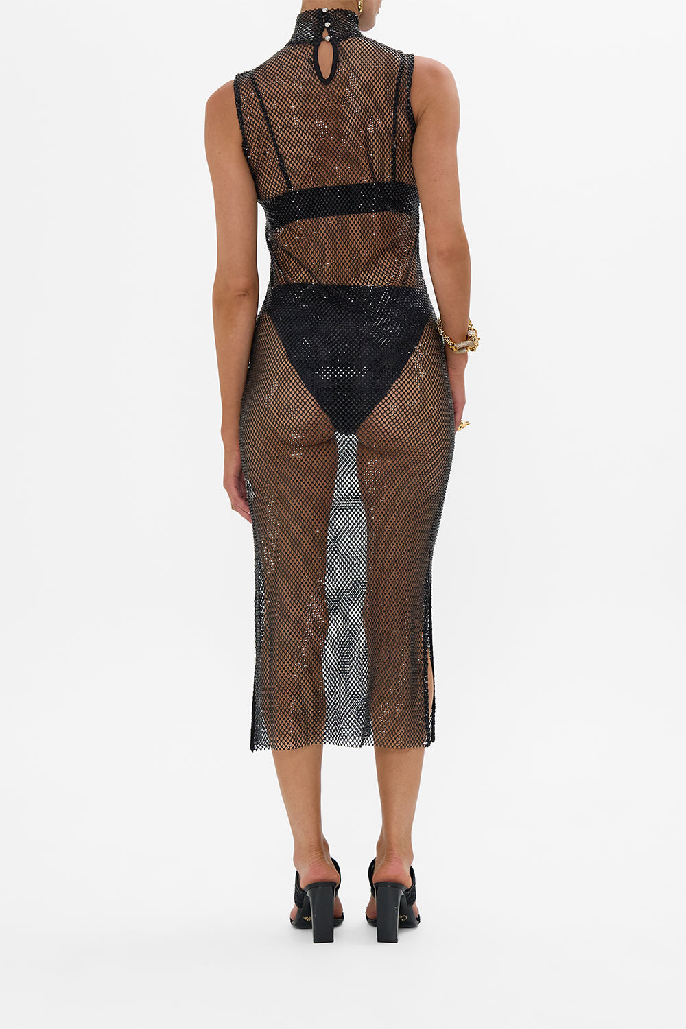 SLEEVELESS TURTLE NECK CRYSTAL MESH DRESS MARK OF MEDUSA