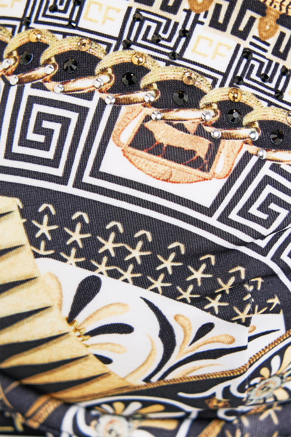 The CAMILLA UNDERWIRE BRA WITH CUT OUT AND TRIM TEMPLES OF DENDARA in our  print.