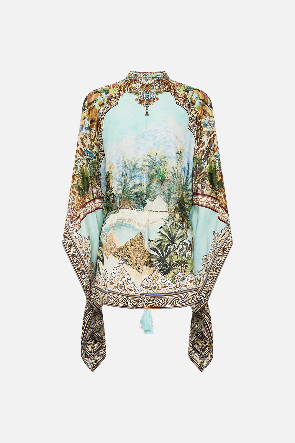 CAMILLA Button Through Scarf Blouse in Views of the Valley Print.