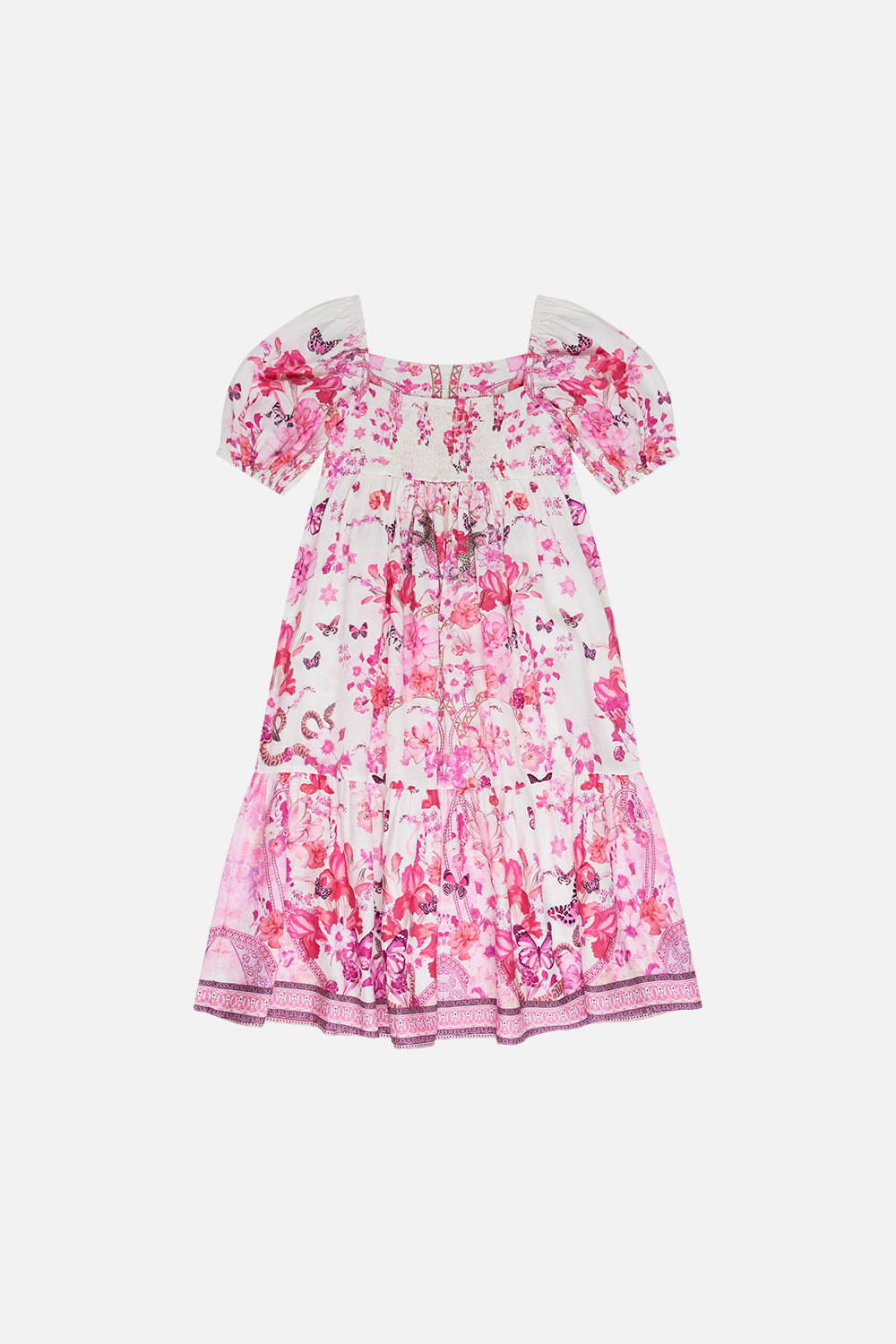 The CAMILLA KIDS MIDI DRESS WITH PUFF SLEEVE 4-10 BOTANICAL NOVELLA in our  print.