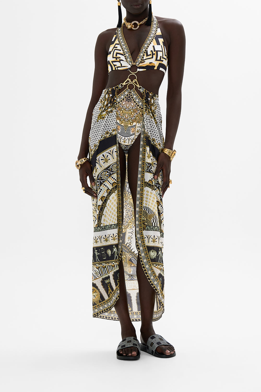 The CAMILLA LONG SARONG WITH CLIP TEMPLES OF DENDARA in our TEMPLES OF DENDARA print.