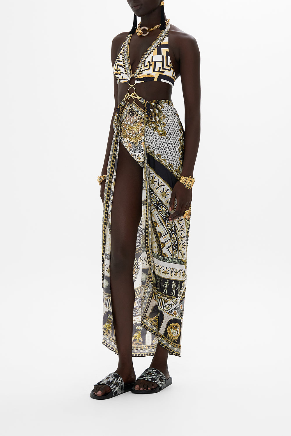 The CAMILLA LONG SARONG WITH CLIP TEMPLES OF DENDARA in our  print.