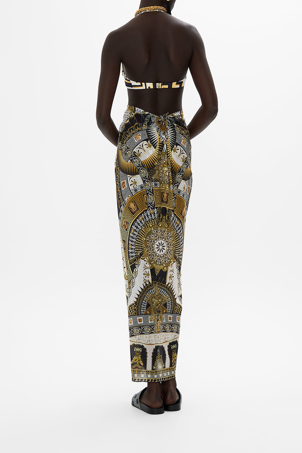 The CAMILLA LONG SARONG WITH CLIP TEMPLES OF DENDARA in our  print.