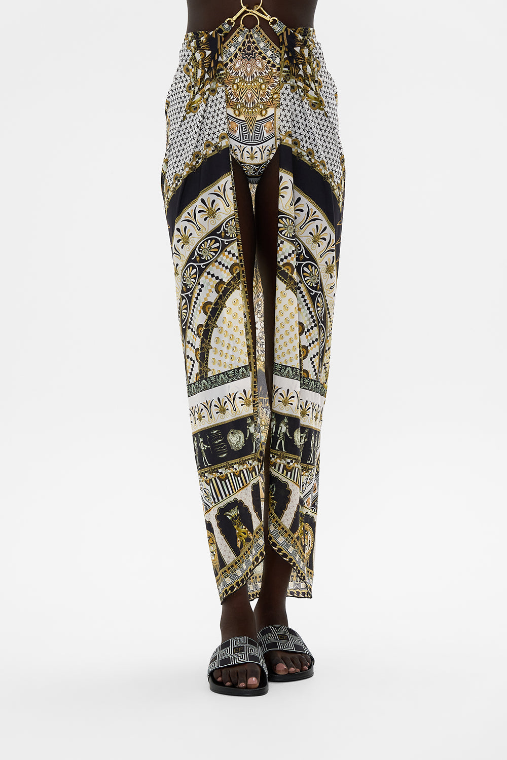 The CAMILLA LONG SARONG WITH CLIP TEMPLES OF DENDARA in our  print.