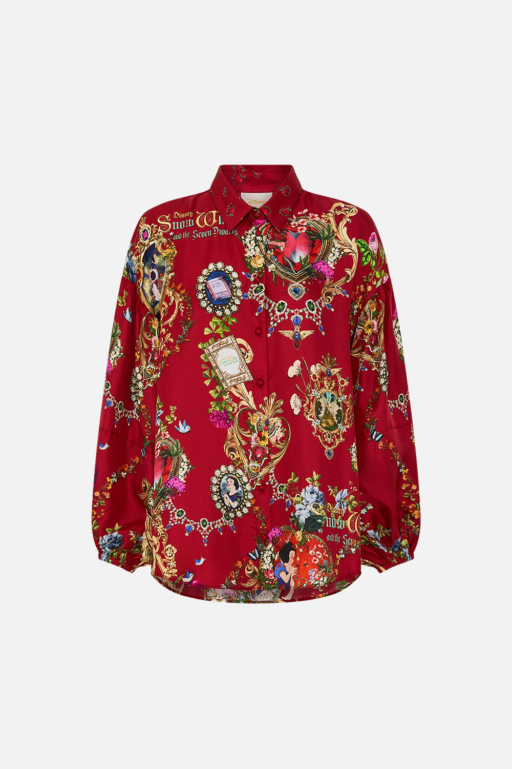 Disney CAMILLA silk blouse in Just One Bite Snow White print