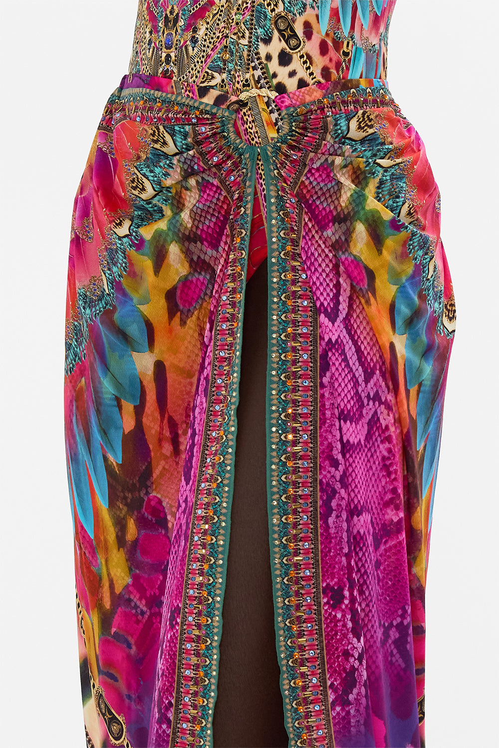 CAMILLA Ring Trim Long Sarong in Sahara Supernatural print.