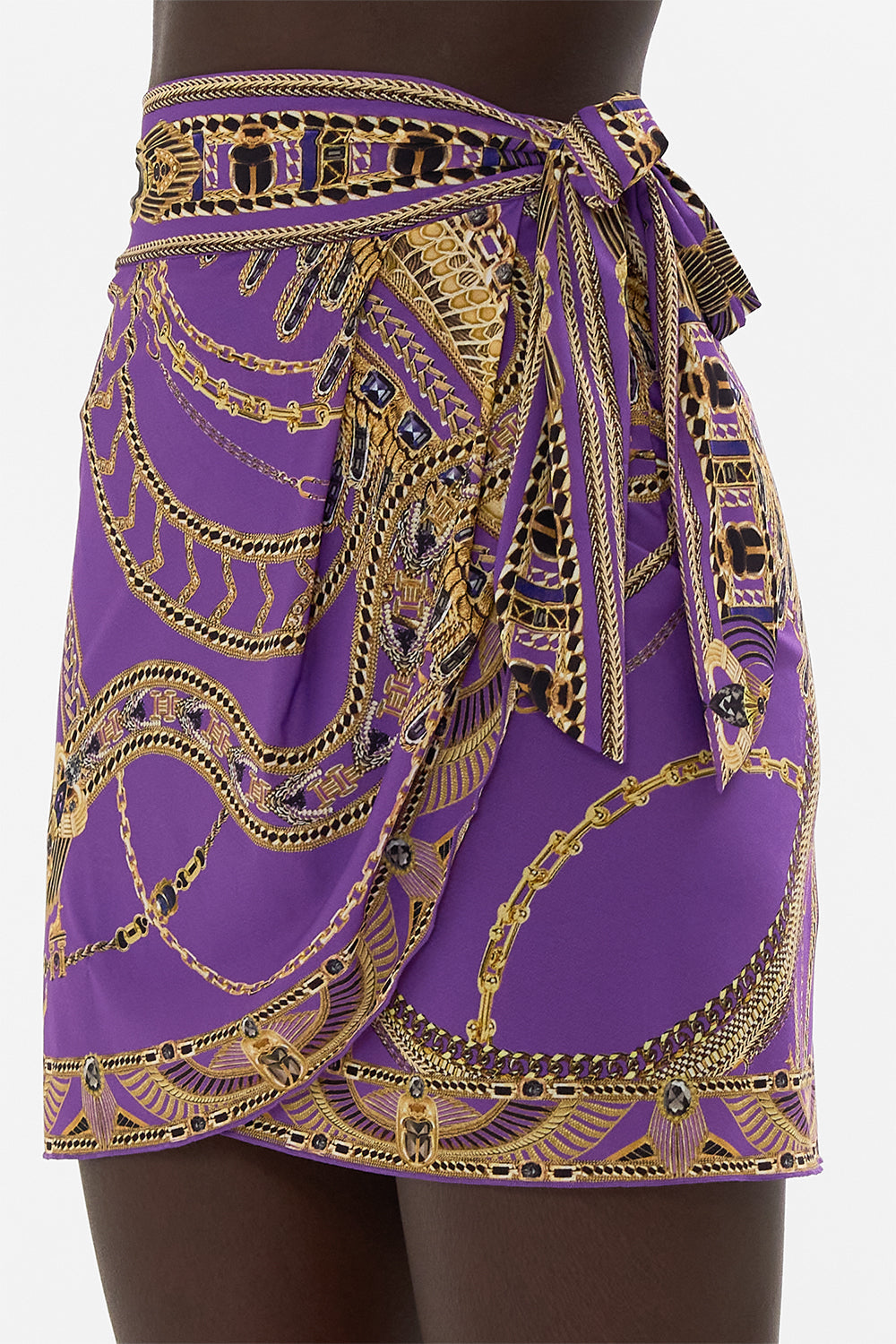 The CAMILLA SHORT DRAPED SARONG LUXORLAND LADY in our  print.