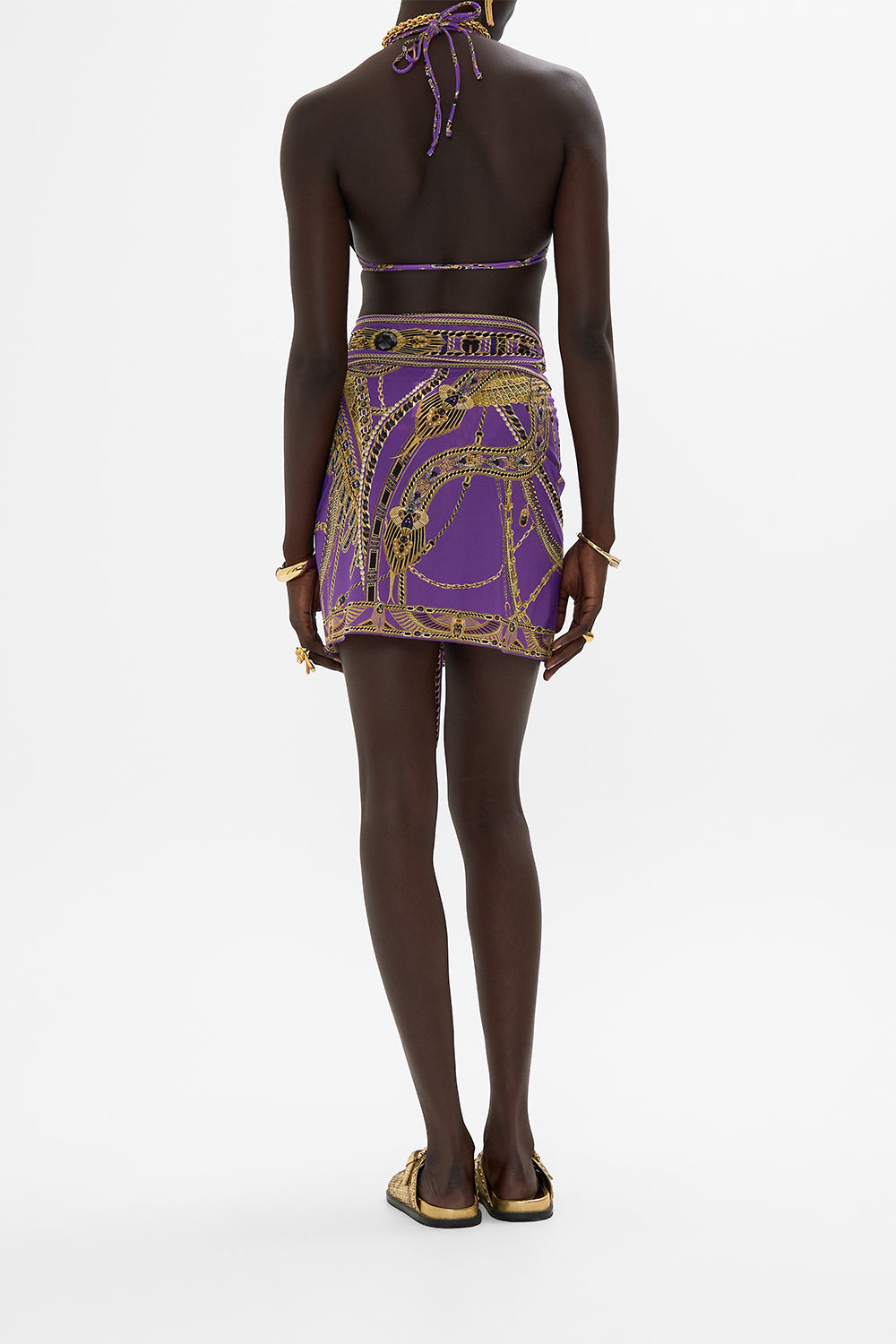 The CAMILLA SHORT DRAPED SARONG LUXORLAND LADY in our  print.