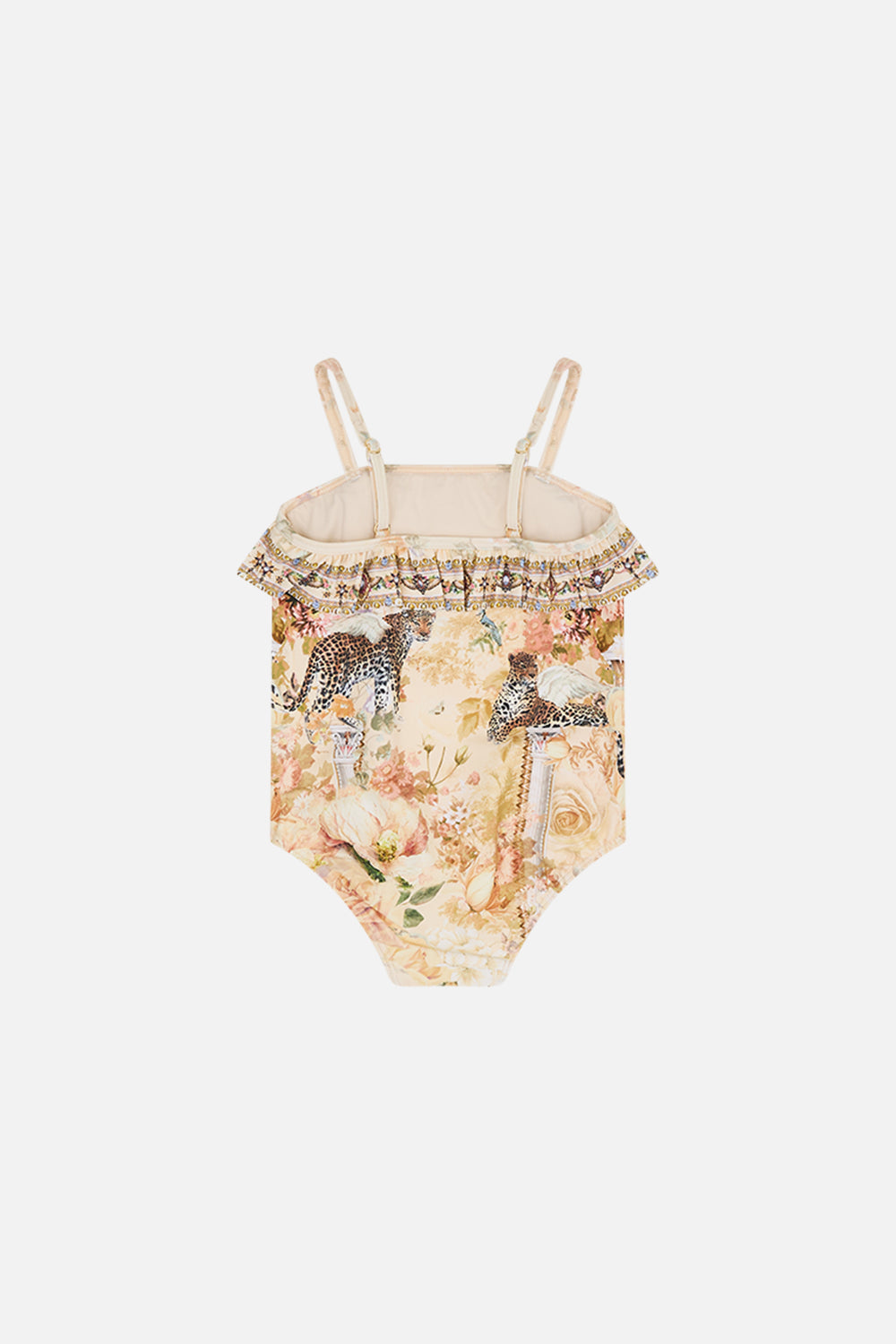 The CAMILLA BABIES ONE PIECE WITH FRILL ADORNED IN ANTIQUITY in our  print.