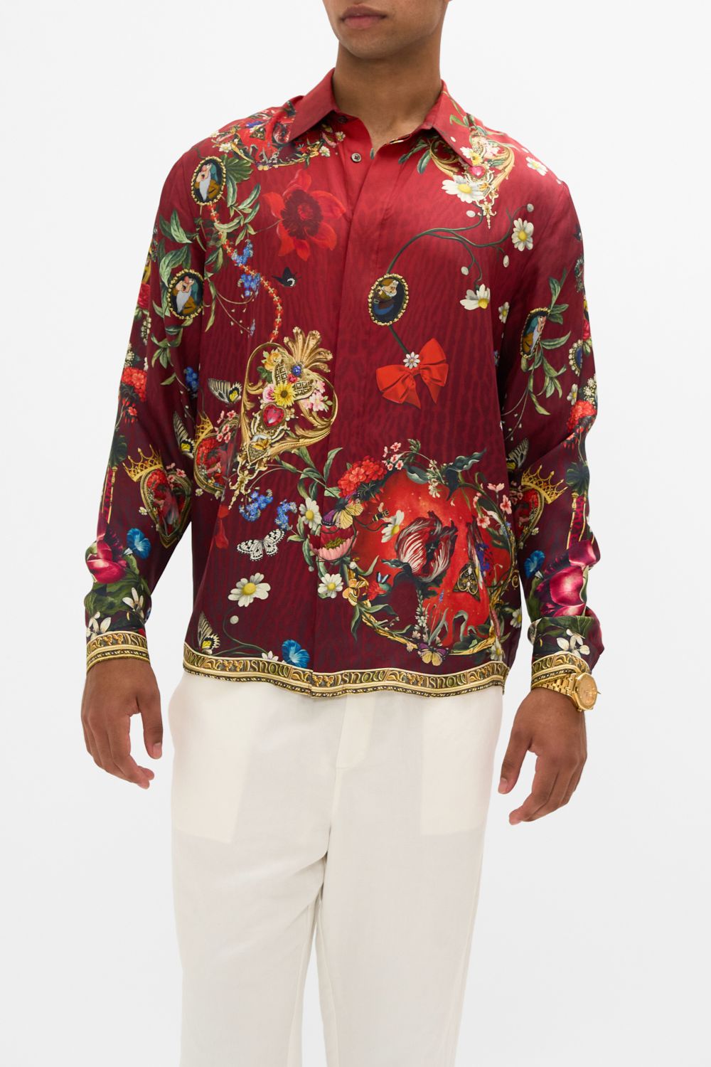 LONG SLEEVE HIDDEN PLACKET SHIRT JUST ONE BITE SNOW WHITE