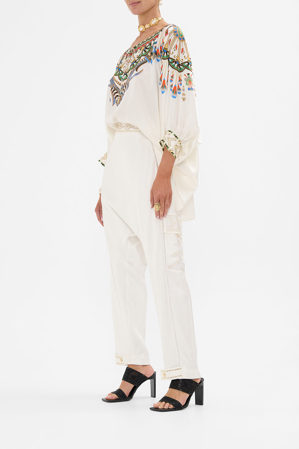 CAMILLA Raglan Sleeve Blouse with Cuff in Valley of the Queens print