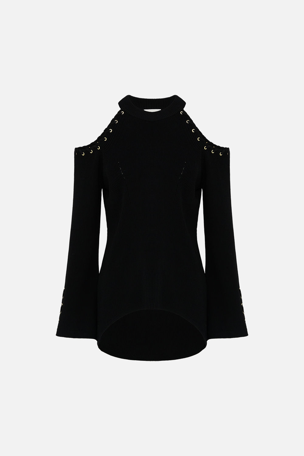The CAMILLA COLD SHOULDER FLARED SLEEVE KNIT THEY CALLED HER NEFERTARI in our  print.