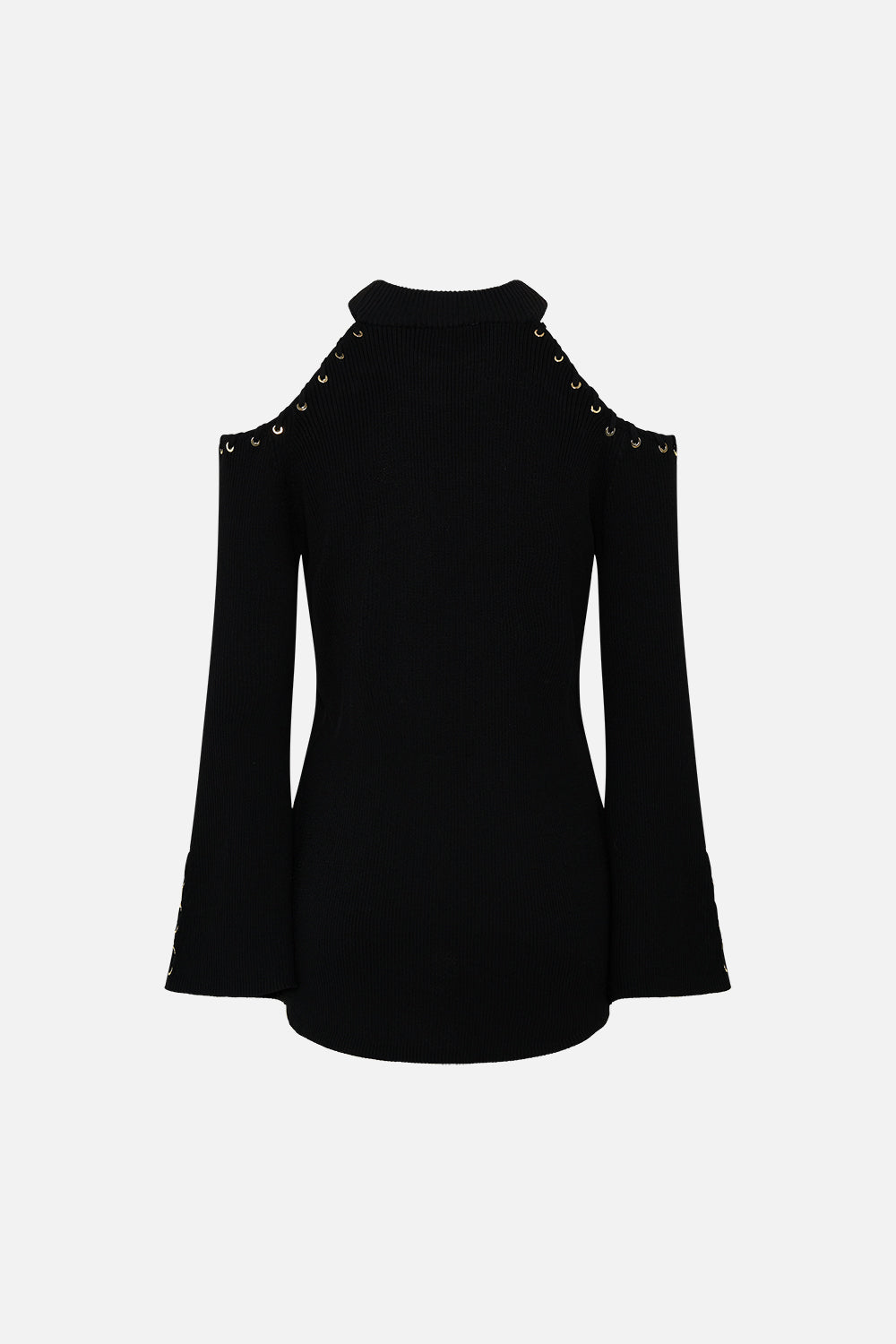 The CAMILLA COLD SHOULDER FLARED SLEEVE KNIT THEY CALLED HER NEFERTARI in our  print.