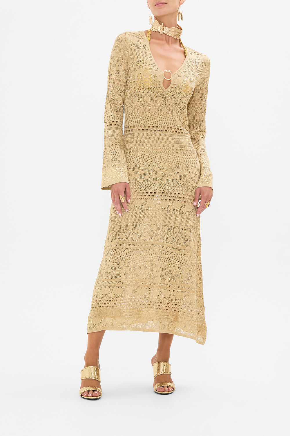 CAMILLA Gold Hardware Detail Knit Dress in Valley of the Kings Print