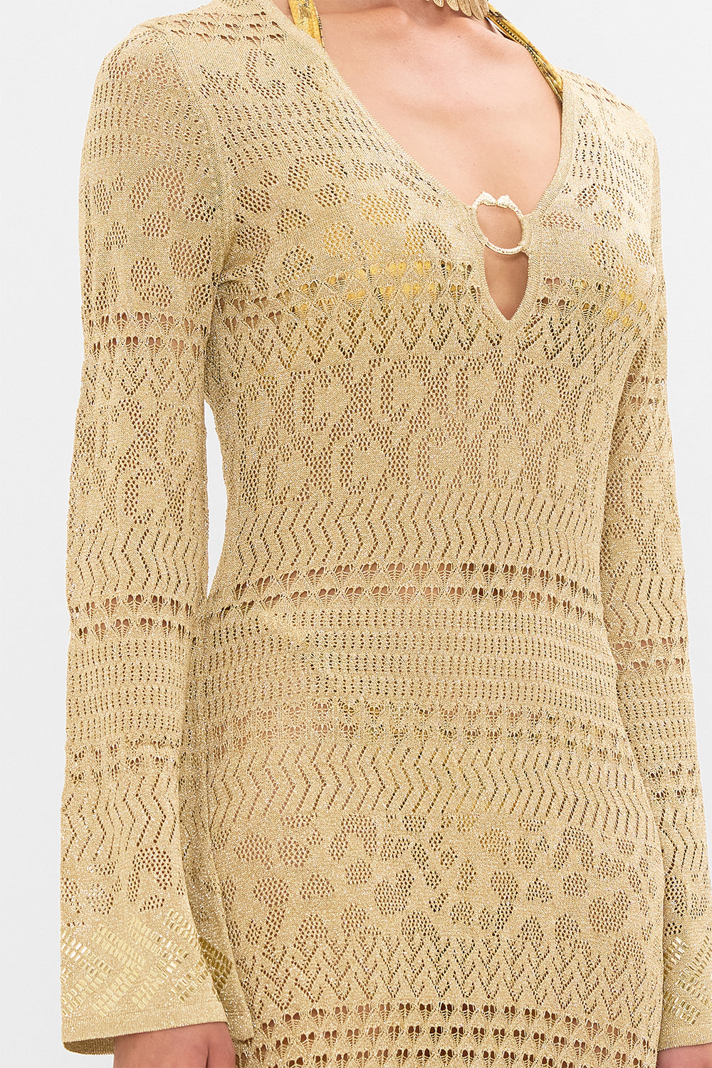 CAMILLA Gold Hardware Detail Knit Dress in Valley of the Kings Print