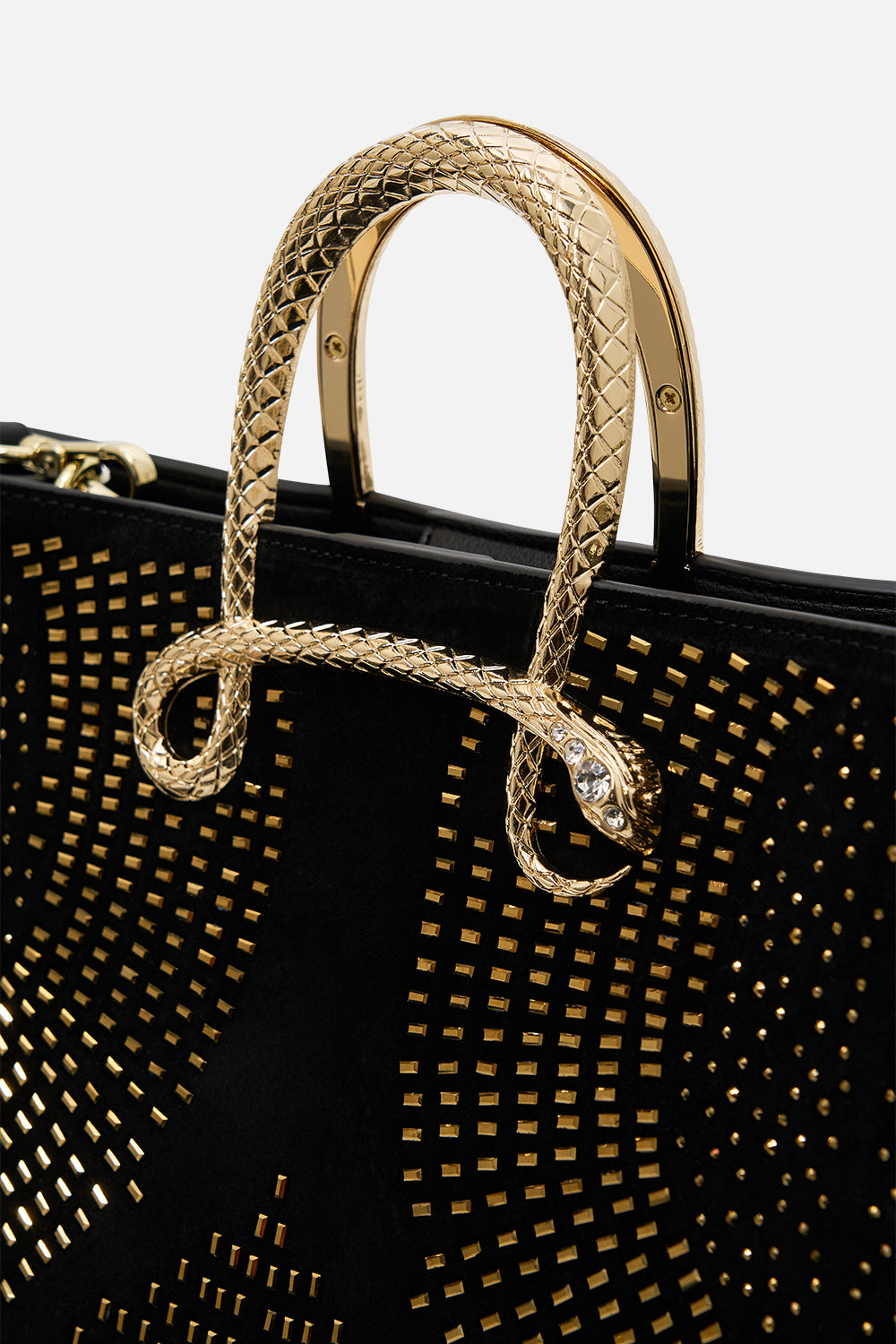 CAMILLA east west tote with snake in Solid Black print