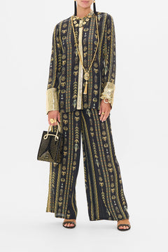 CAMILLA Black/Gold Shirt with Glomesh Placket and Cuffs in They Called Her Nefertari print
