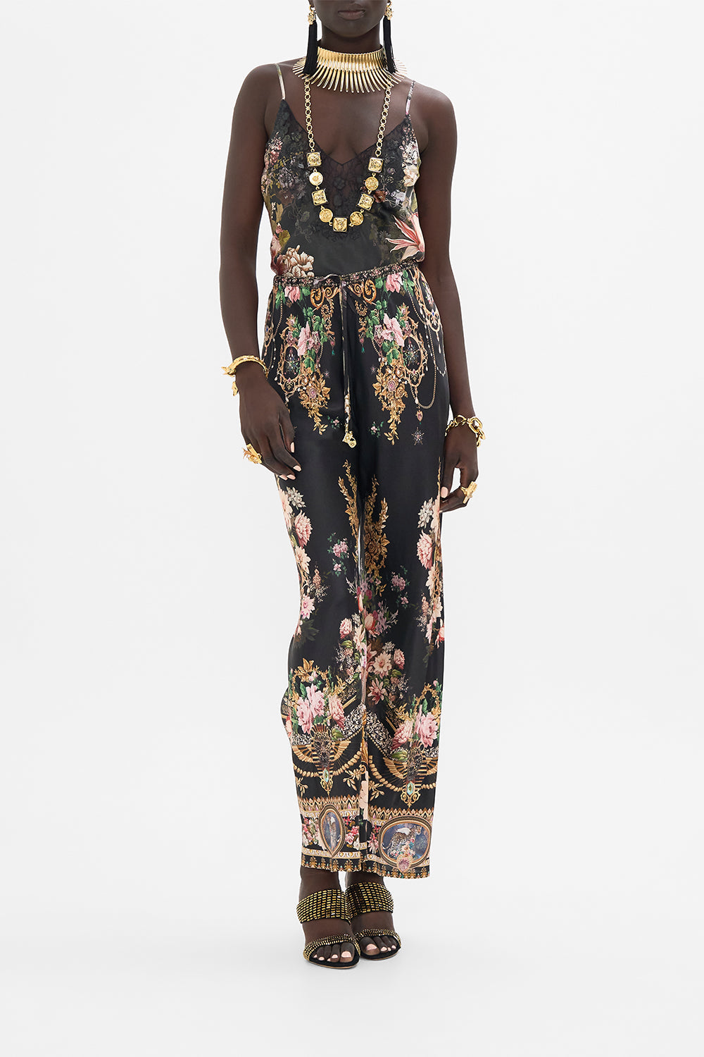 The CAMILLA BIAS CUT DRAWSTRING PANT DYNASTY DAZE in our DYNASTY DAZE print.