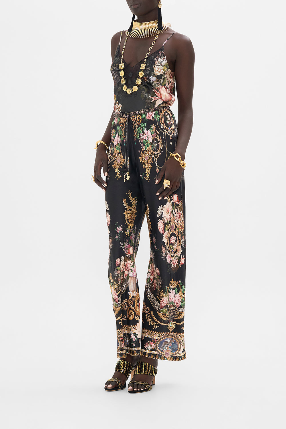 The CAMILLA BIAS CUT DRAWSTRING PANT DYNASTY DAZE in our  print.