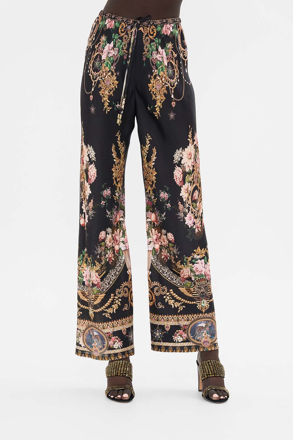 The CAMILLA BIAS CUT DRAWSTRING PANT DYNASTY DAZE in our  print.