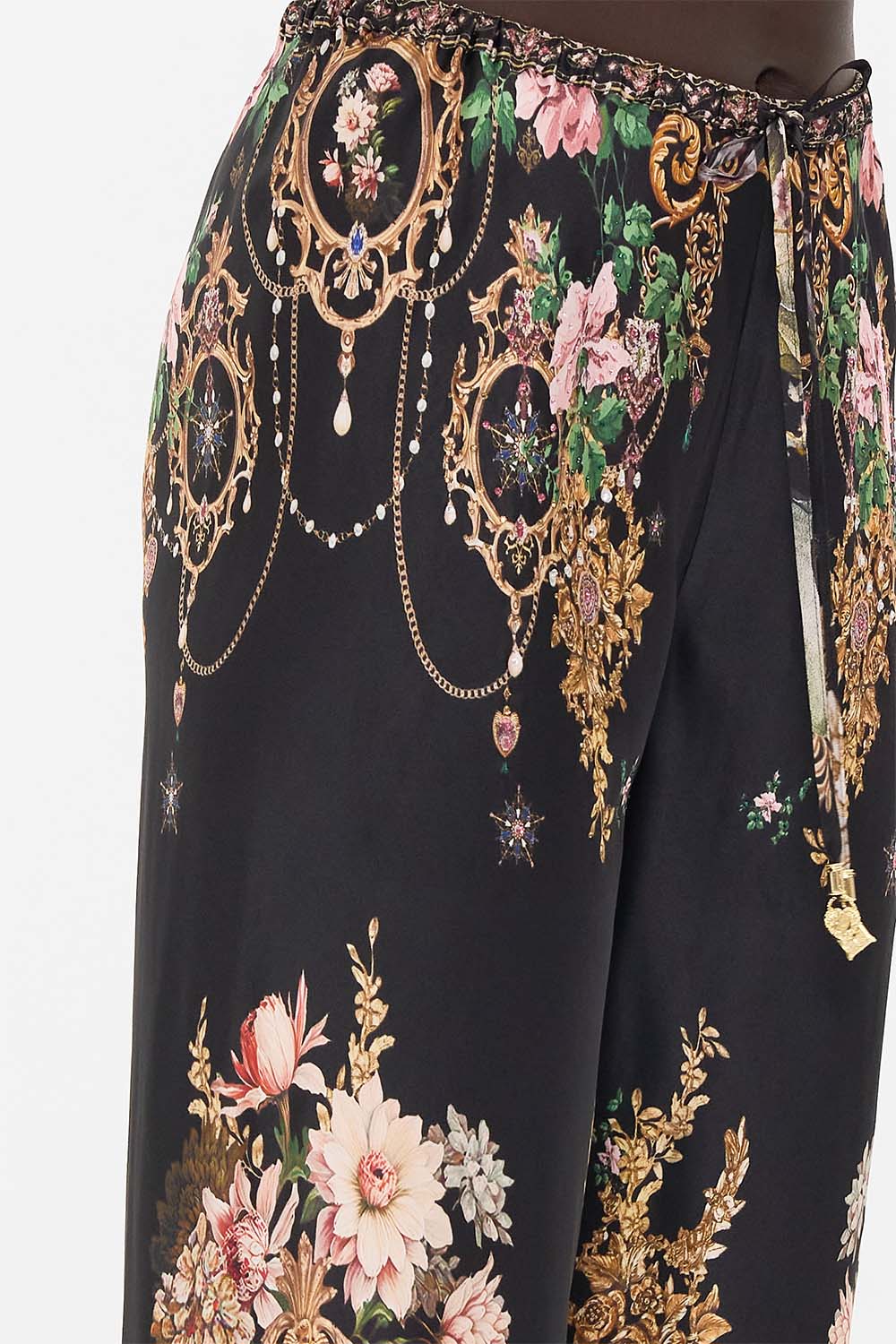 CAMILLA bias cut drawstring pant in Dyansty Daze print. 