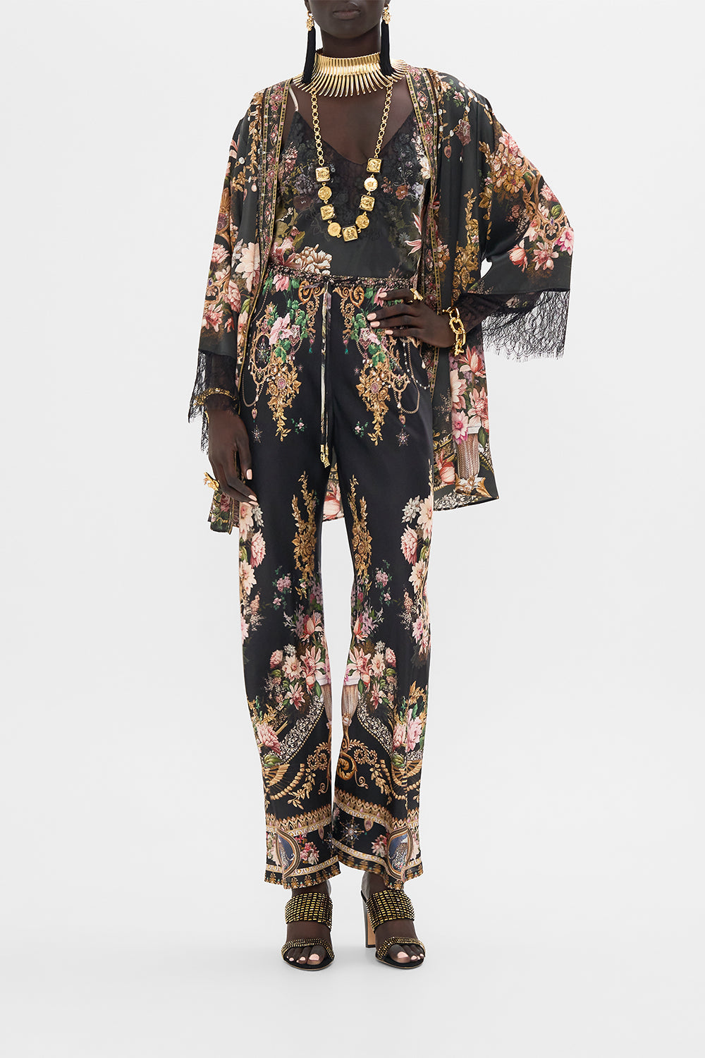The CAMILLA BIAS CUT DRAWSTRING PANT DYNASTY DAZE in our  print.