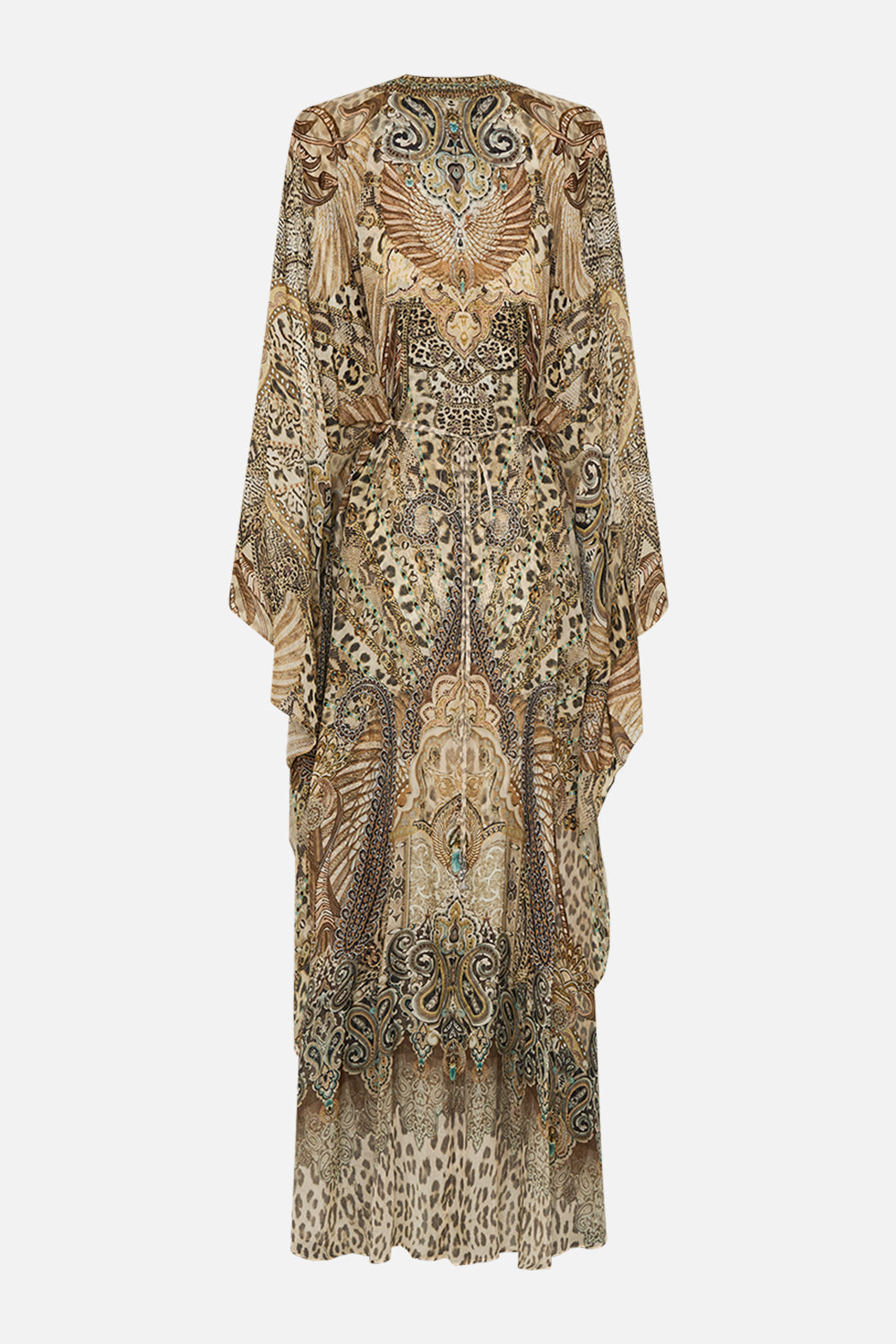 CAMILLA Long Kaftan with Waist Detail in The Throne Room print