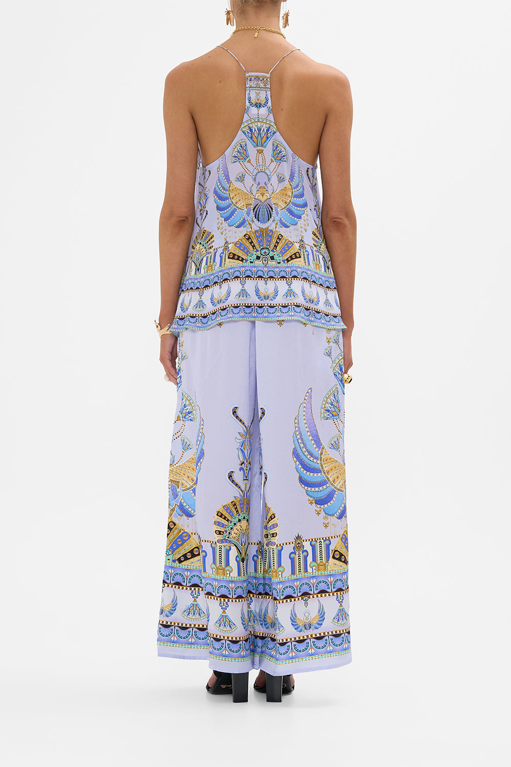 CAMILLA Lilac T-Back Shoestring Top in Under Scarab Skies print