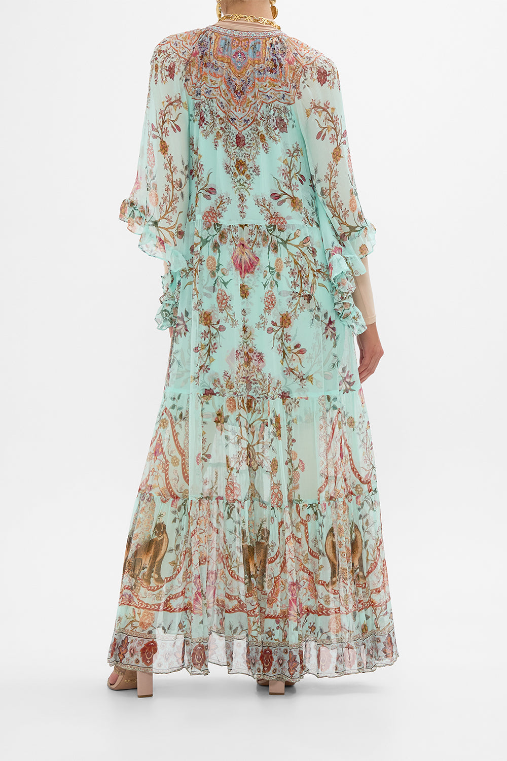 CAMILLA Wide Sleeve Gathered Dress in Weaving Worlds print