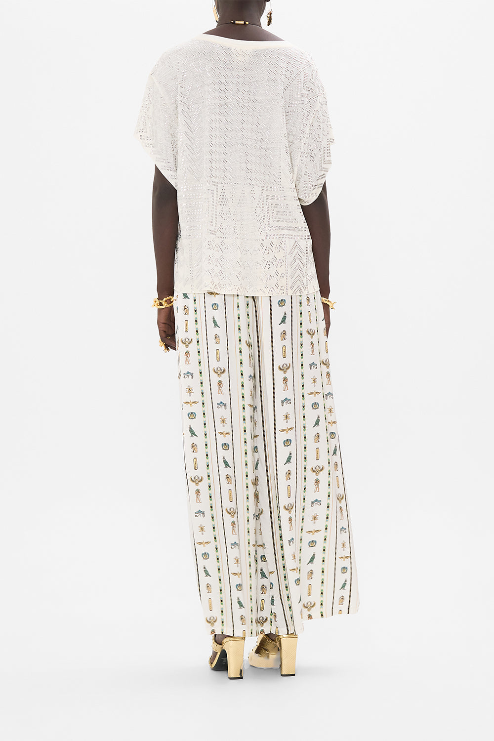 CAMILLA White T-Shirt with Dropped Armhole in Valley of the Queens print